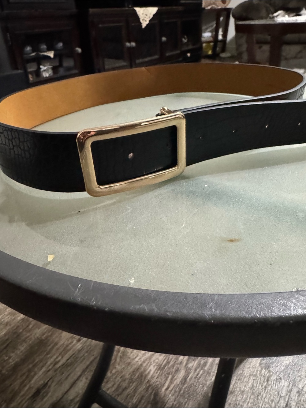 Target Black Leather Belt with Gold Rectangular Buckle